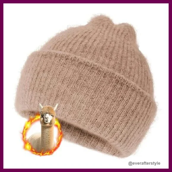 Alpaca Wool Beanie Fuzzy Soft Knit Lightweight Winter Hat Unisex Gift